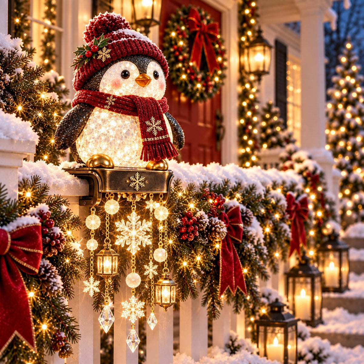 Glowing Penguin railing light with hanging charms