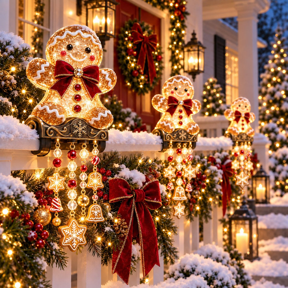 Glowing Gingerbread Man railing lights