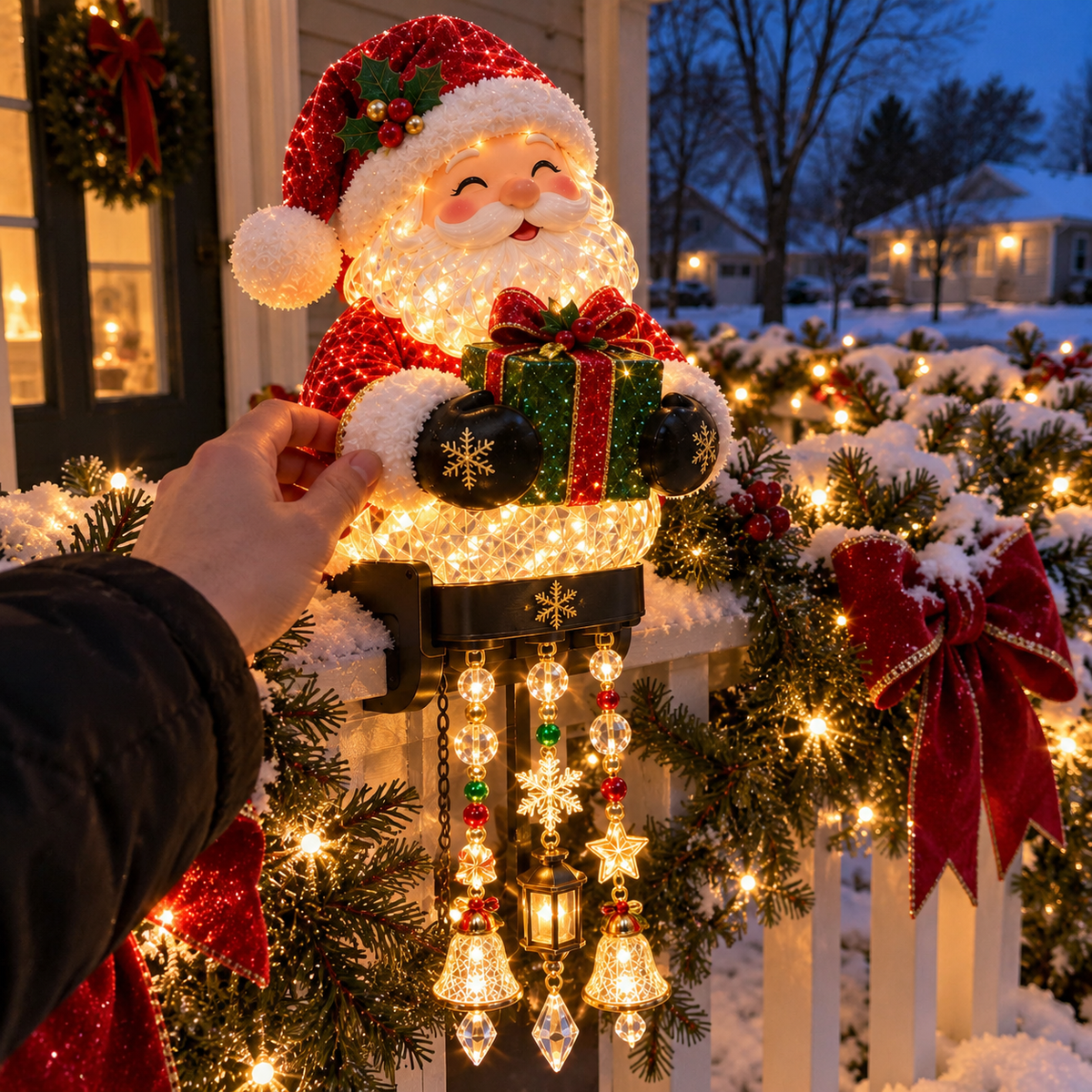 Placing the Santa railing light on a porch railing