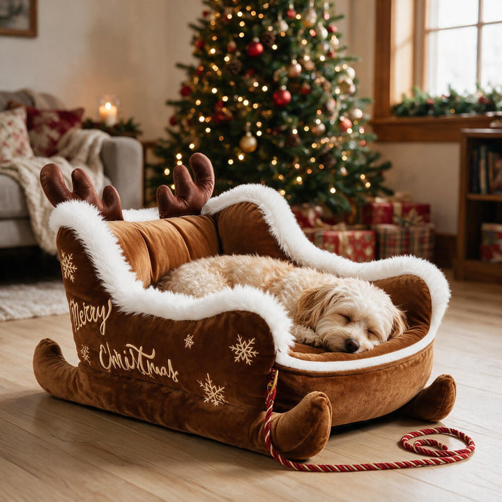 Cozy Christmas Sleigh Pet Bed