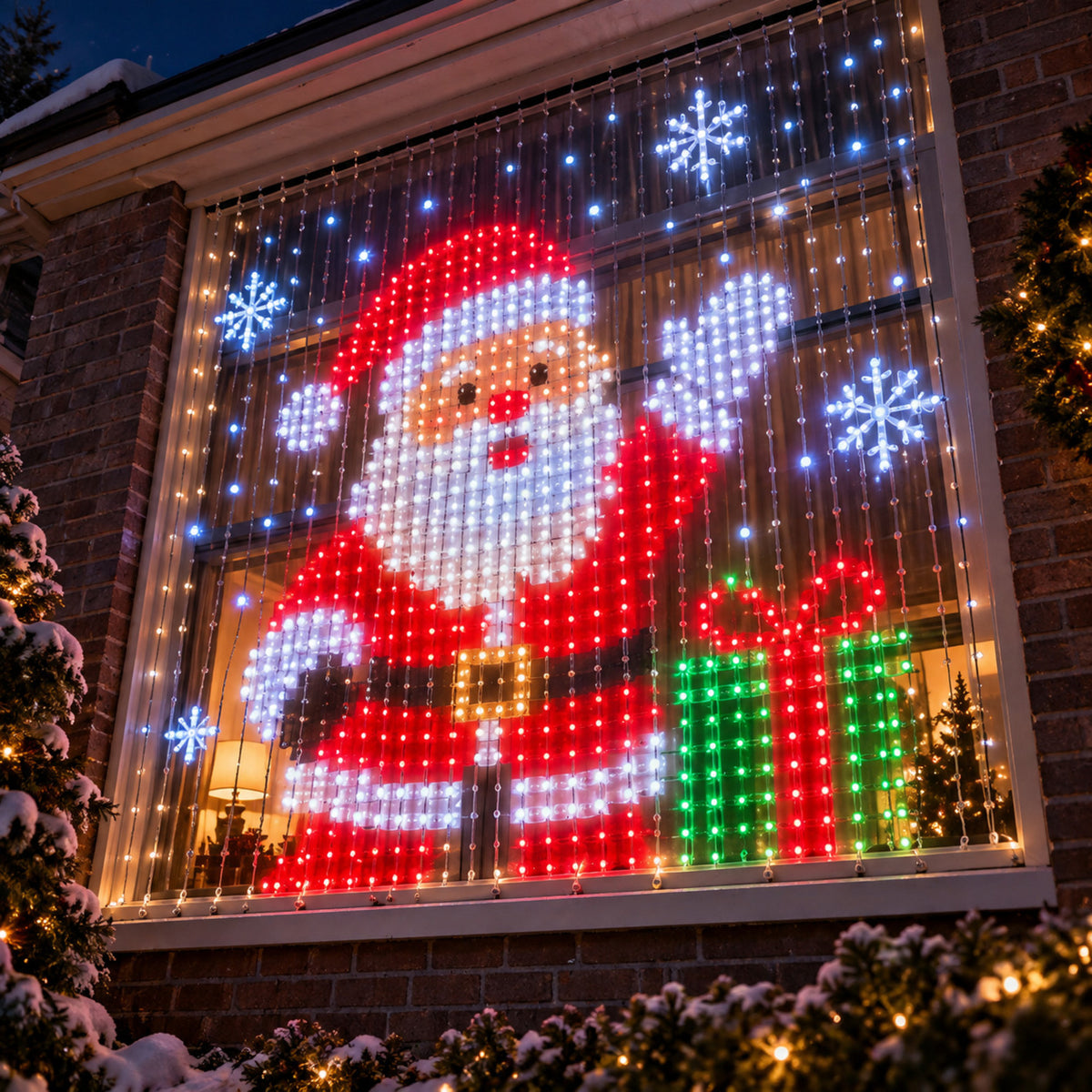 Waving Santa LED design on a front window