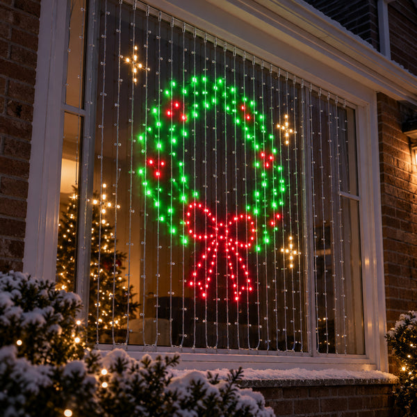Christmas wreath LED design on a window